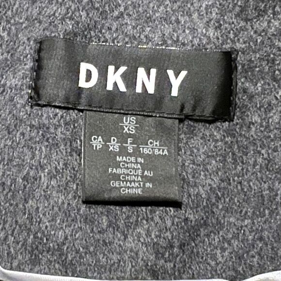 DKNY Asymmetrical Faux-Fur-Collar Coat Wool Blend Gray Extra Small NWT - Picture 6 of 10